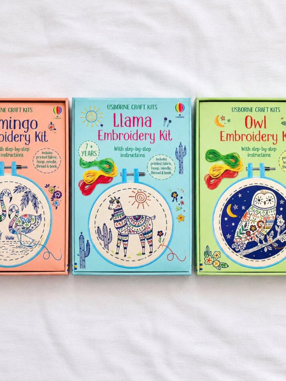 Usborne Beginner Embroidery Craft Kit Set – Flamingo, Llama & Owl